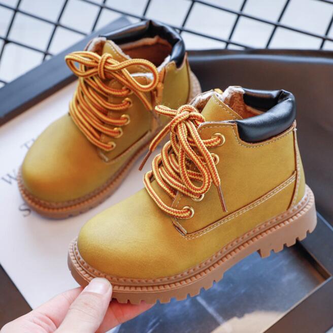 Vinter pojkar korta stövlar barnskor flickor läder martin boots student sneakers plus sammet varma barn snöstövlar