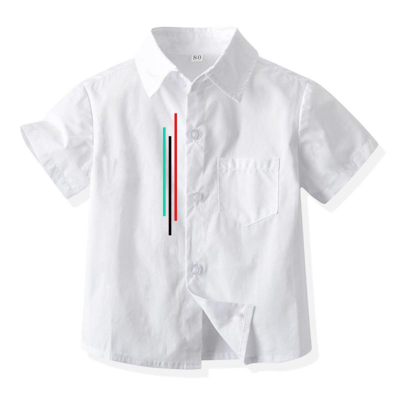Camisas de manga corta para niños, camisas a rayas con cuello vuelto, camisa blanca con botones para la escuela de verano