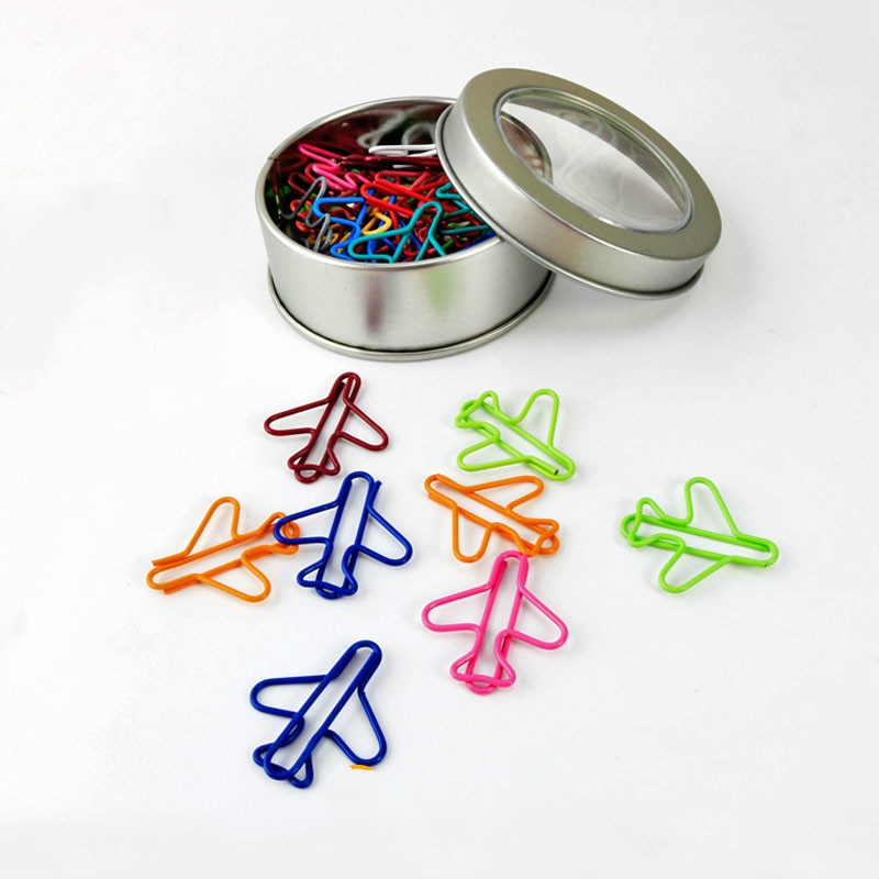Ijzer Boxed Vliegtuig Papier Clip Vliegtuig Vormige Paperclips Decoratieve Planner Metalen Paperclips
