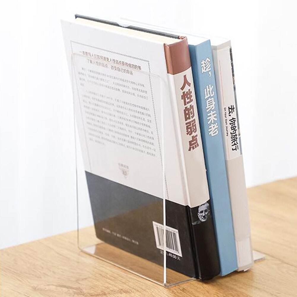1Pc Multipurpose Transparent Acrylic Bookends Stand Bookshelf File Book Magazines Holder Office Desktop Decorative Storage Rack