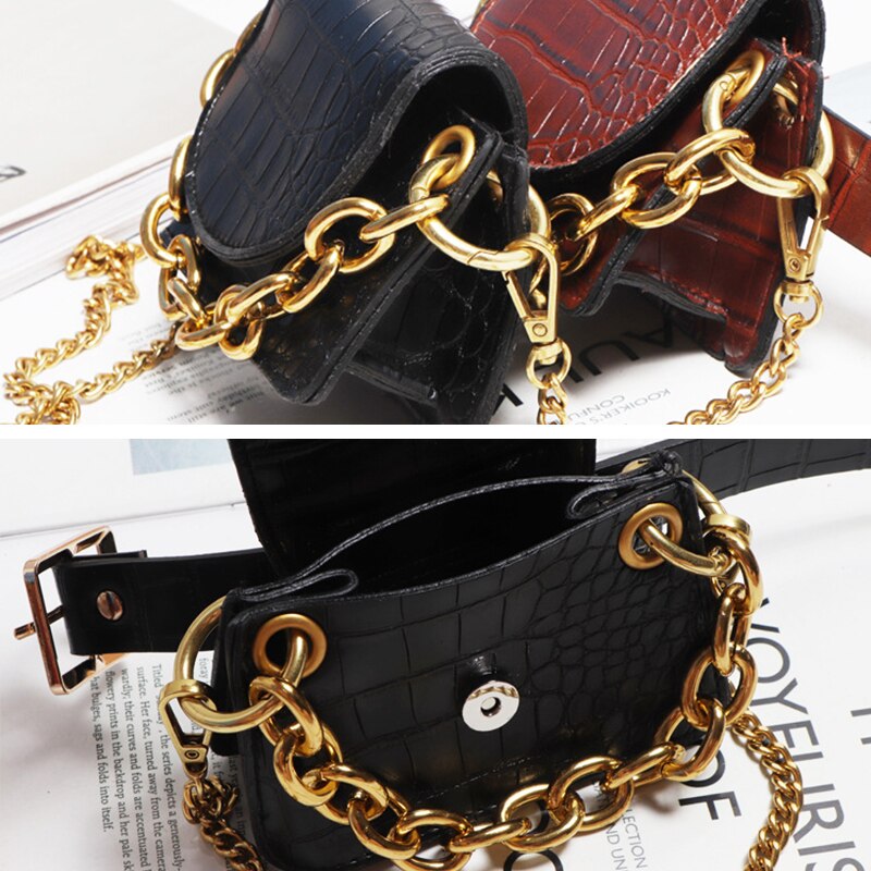 DAEYOTEN Retro Waist Bag Heavy Metal Gold Chain Sh – Grandado DAEYOTEN Retro Waist Bag Heavy Metal Gold Chain Sh – Grandado