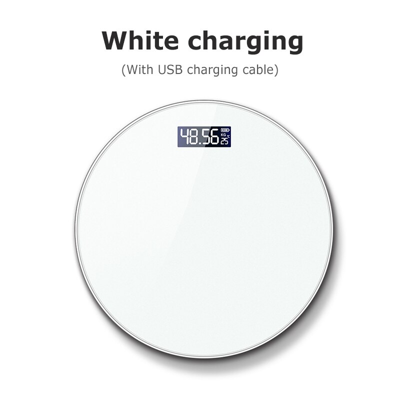 Body Electronic Smart Weighing Scales Bathroom Body Scale Human Weight Scales Floor LCD Digital Temperature Display USB Charging: White