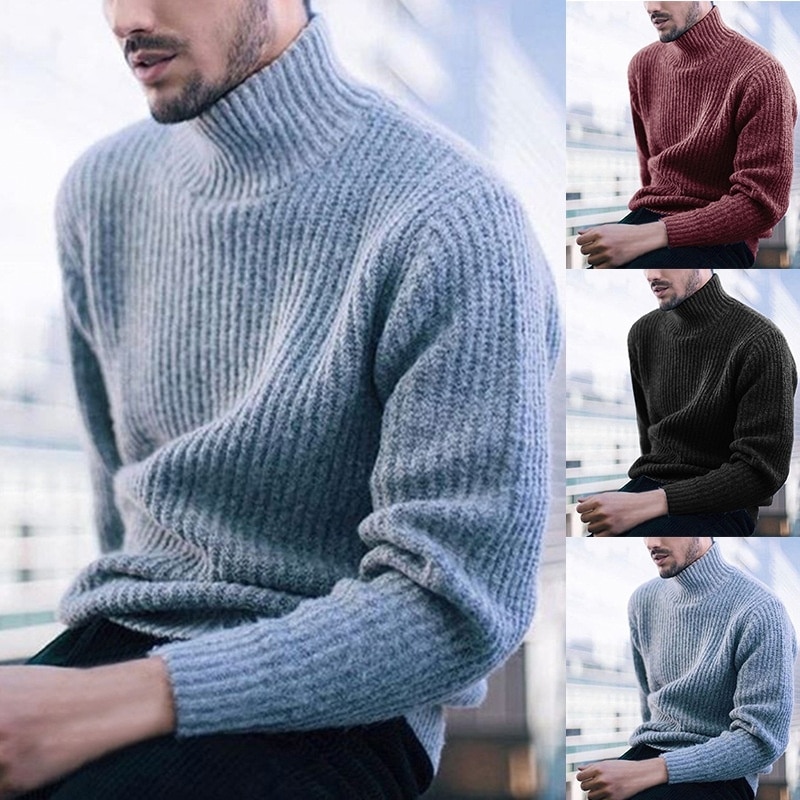 ZOGAA Winter Men Turtleneck Sweater Men Warm Solid Knitted Mens Sweaters Casual Male Slim Pullover Tops Sweaters