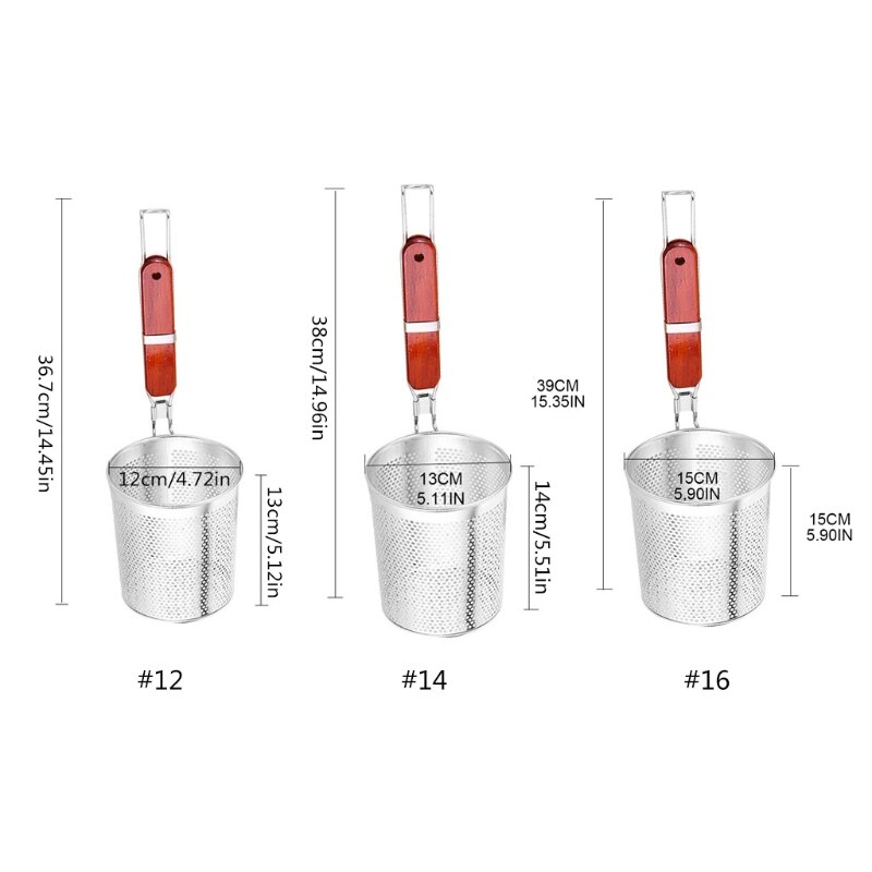 Stainless Steel Mesh Spider Strainer for Pasta Fine Sieve Mesh Strainer with Comfortable Wooden Handle Durable D08 21