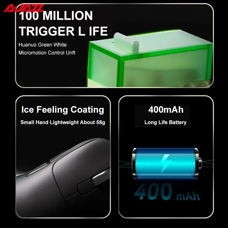 AJAZZ AJ179 PAW3395 Gamingmuis Lichtgewicht bedrade draadloze muis met magnetische oplaadbasis Ergonomische macro voor pc-laptop