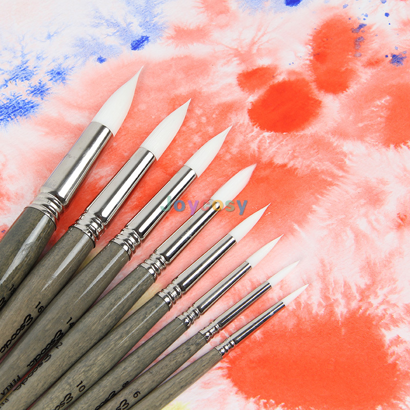 Perla Series 1430 Escoda Pointed Toray Round - Short Handle - Artist Paint Brush, Synthetic White Filament, Watercolor &amp; Acrylic
