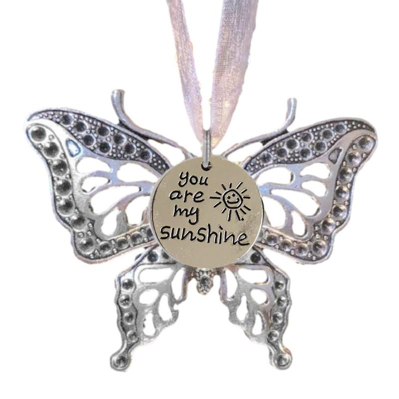 Colgante de aleación con memoria de mariposa, adorno de recuerdo con imagen de mariposa, de Decoración de cumpleaños, familia conmemorativa: Gris