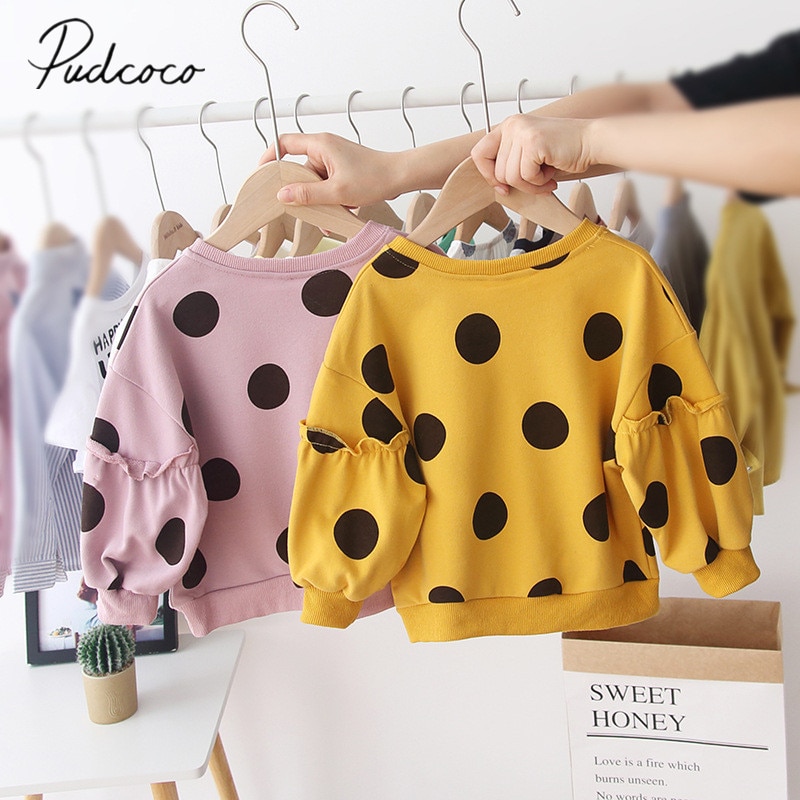 Baby Lente Herfst Kleding 1-6T Baby Kids Baby Meisjes Top Overhemd Sweatshirt Lantaarn Lange mouw Stippen Shirts