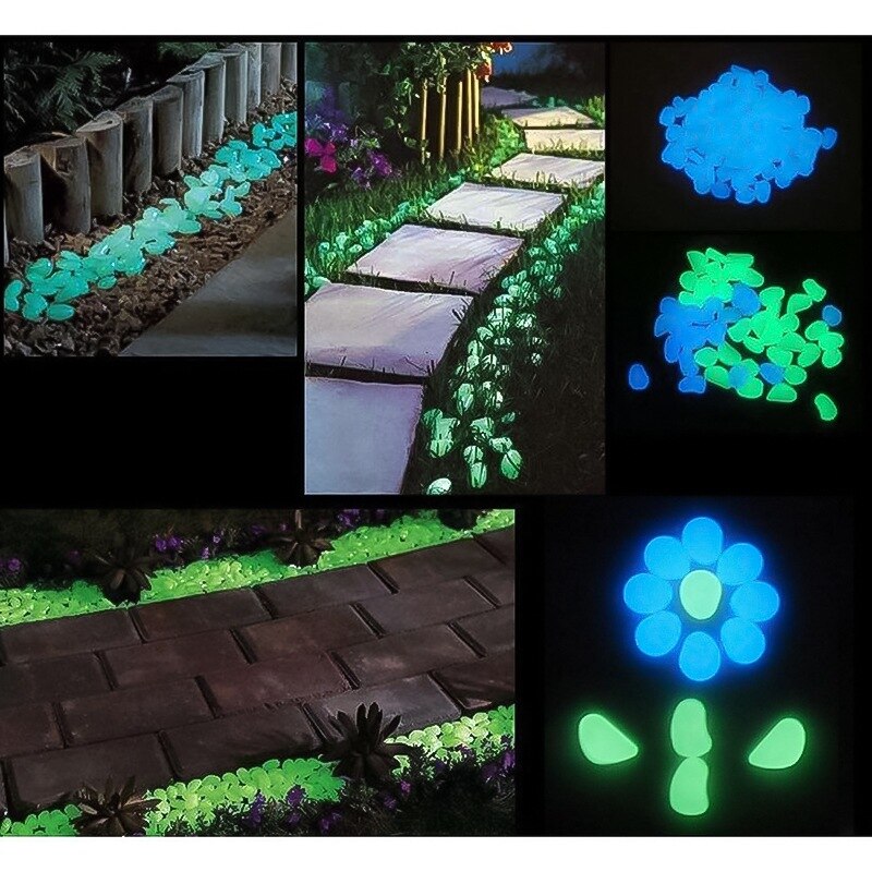 50/100Pcs Garden Decor Luminous Glowing Stone Pebble Glow Dark Garden Stones Rocks for Walkways Path Fish Tank Decor 10 Colors