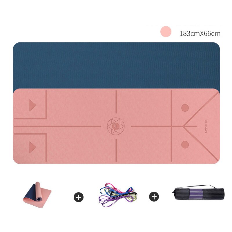 Tweekleurige yogamat 183*66*0.8cm gym pilates antislip fitnessmat positielijn tpe yoga beginner milieugymnastiekmatten: Stijl -7