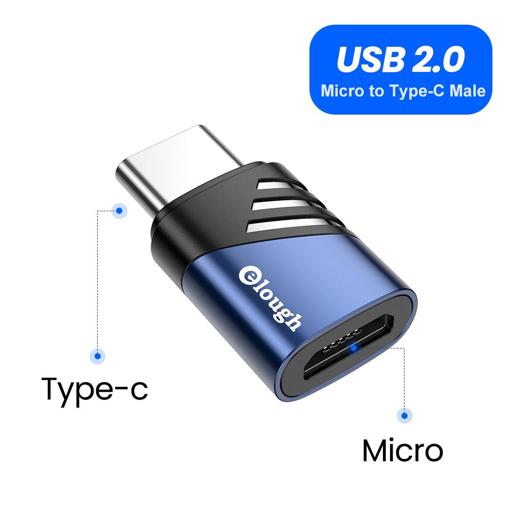 Elough USB to Type C Adapter OTG USB 3.0 Female Micro USB to Type C Male Cable Converters For MaxcBook Samsung S10 S9 S8 Adapter: Micro to C Blue