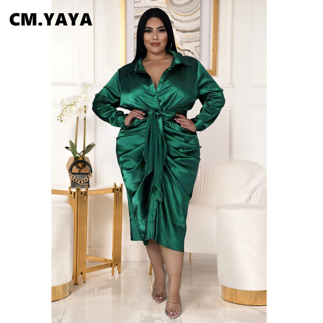 Yaya Vrouwen Plus Size Satin Lange Mouwen – Grandado