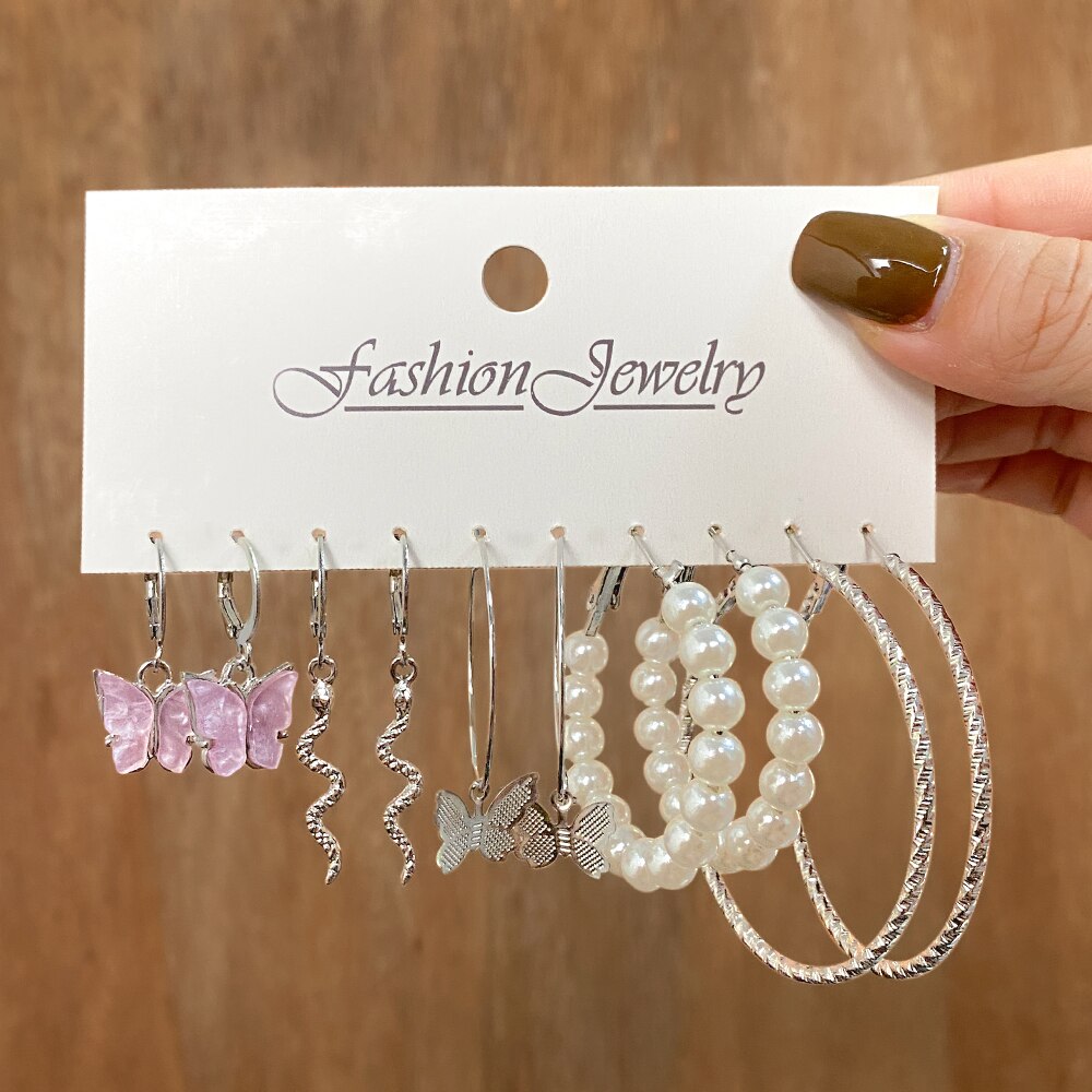 IFMIA Trendy srebrne kolorowe motyle Hoop zestaw kolczyków dla kobiet dziewczynki geometryczny nieregularny Metal żywica akrylowe kolczyki biżuteria: IF30312432
