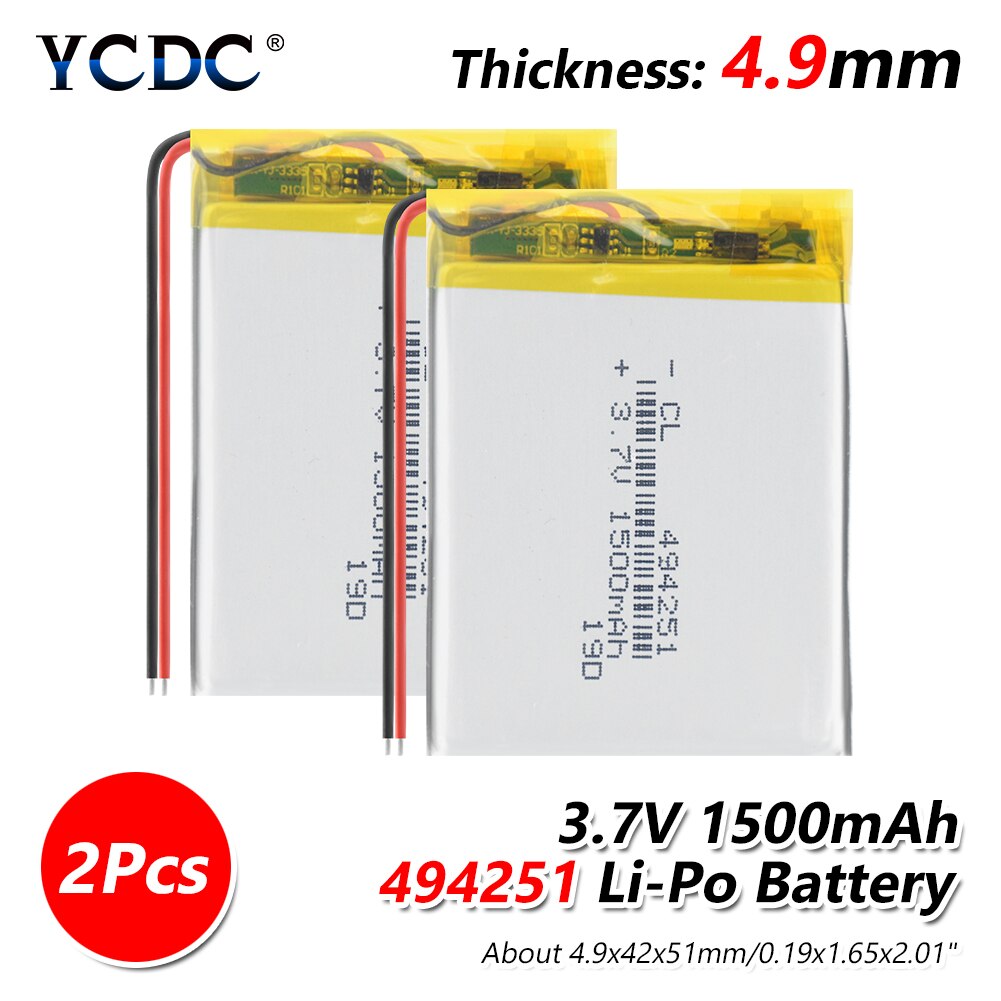 1500mAh lithium-ion polymer battery 3.7 V 494251 For MP3 MP4 MP5 GPS KTV household battery amplifier audio computer microphone: 2 PCS