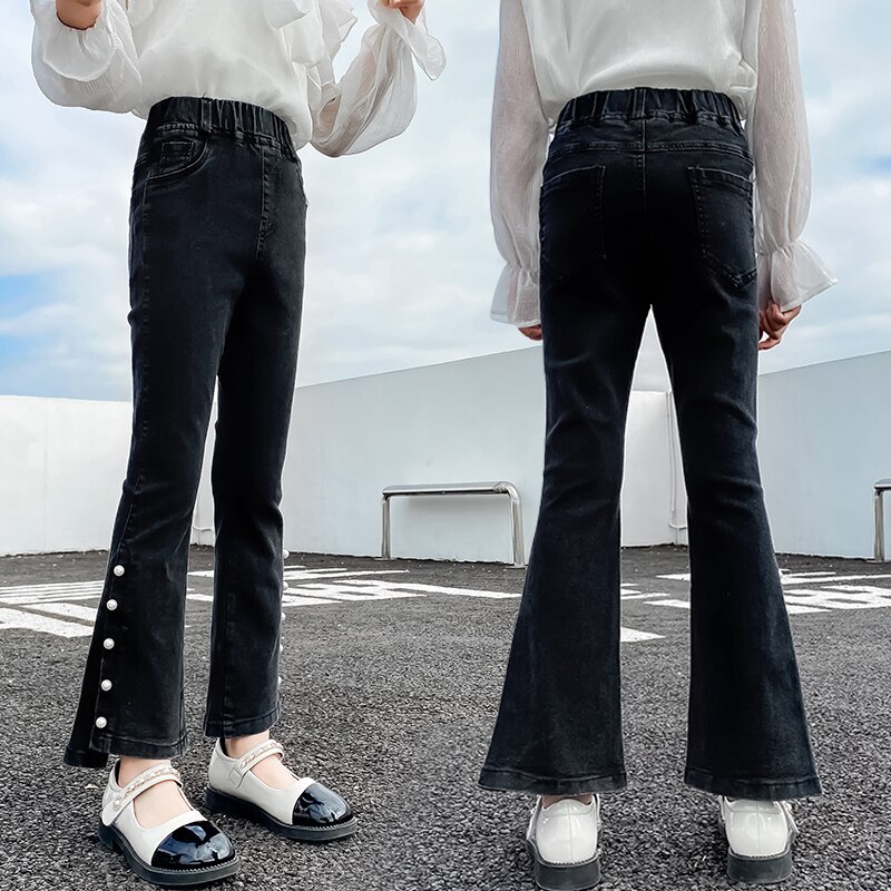 Teenage Children Girls Jeans 2022 Black Flare Pants Clothes Elastic Waist Denim Trousers Kids Skinny Jeans for Girl 4-13