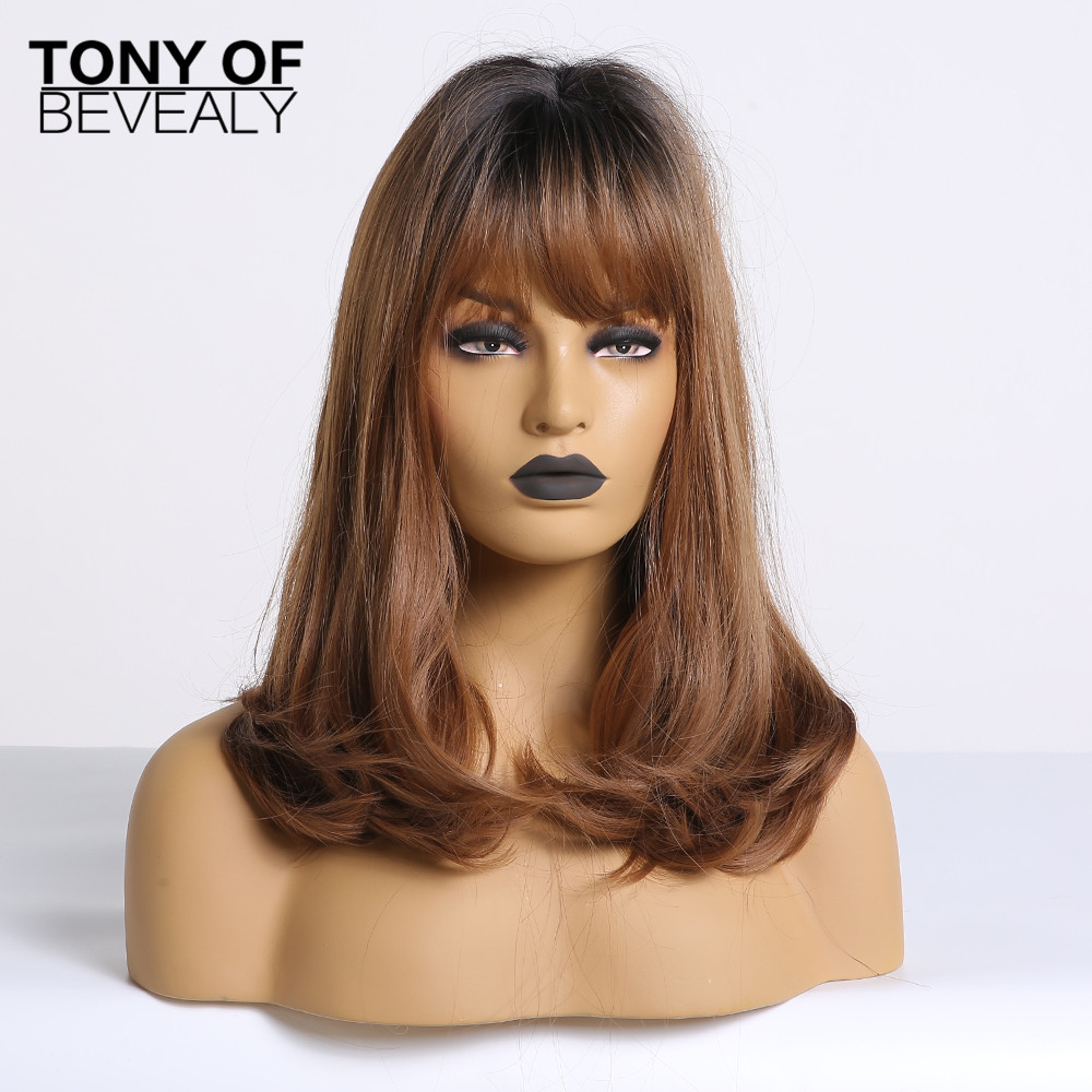 Pelucas de pelo largo liso ombré marrón ceniza Lolita parte lateral para mujeres Afo pelucas de pelo Natural para uso diario pelucas sintéticas resistentes al calor