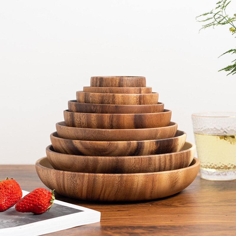 Whole Wood Tableware Unbreakable Lovesickness Wood Circular Solid Wood Pan Plate Fruit Dishes Saucer Tray Dessert Dinner Plate