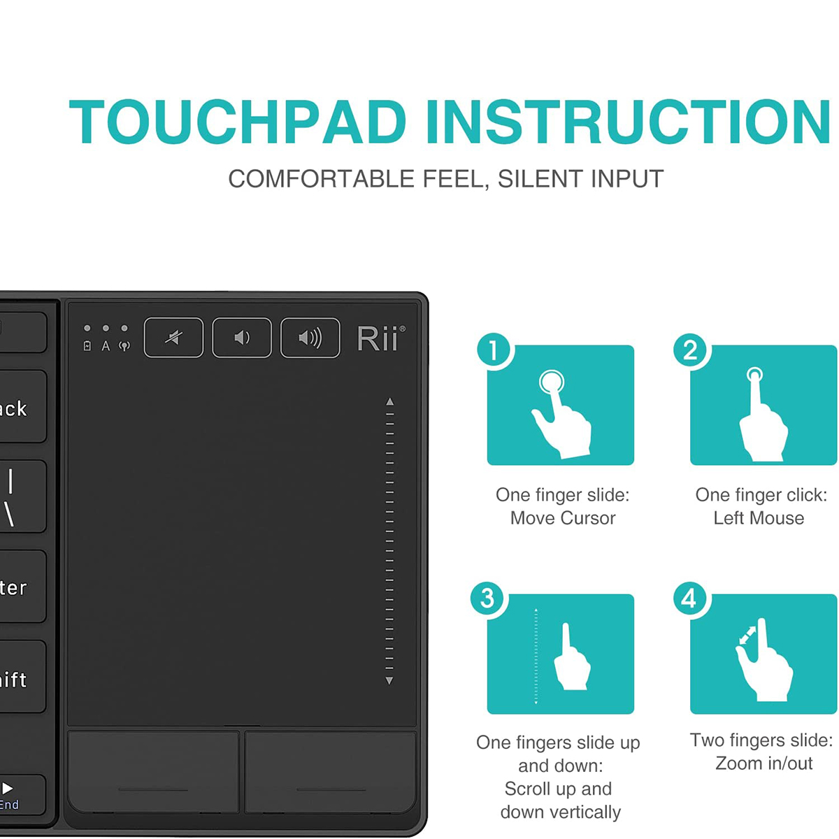 Rii K22S Mini-Funktastatur mit Multi-berühren-Touchpad, kompatibel mit PC, Mac, Laptop, Fenster, Tablette
