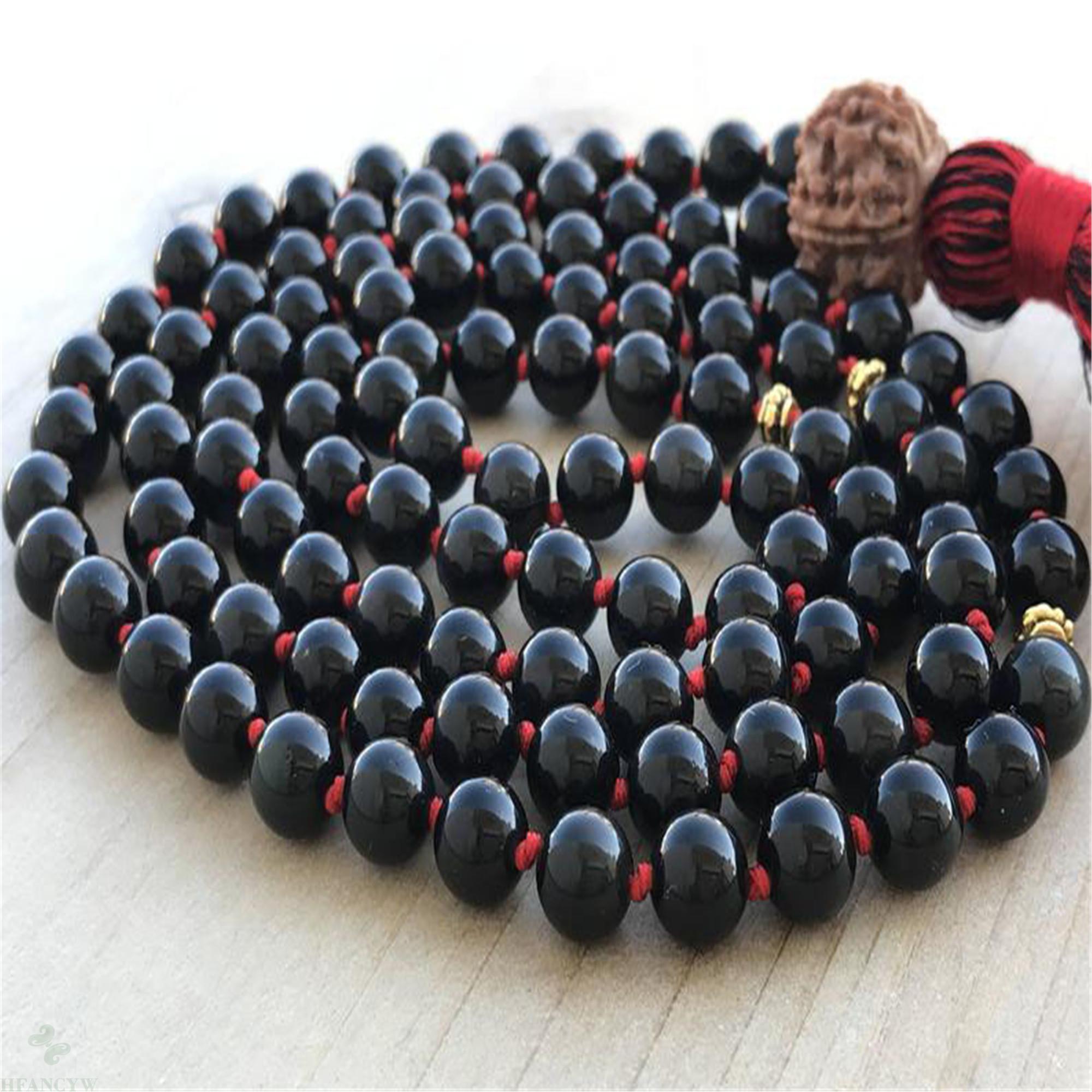 8mm obsidian natural 108 grânulos borla atada colar sorte clássico extravagante pulso chique bless