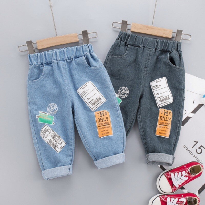 Autumn Baby Boys Denim Jeans Patchwork Casual Pants Children Kids Full Length Trousers