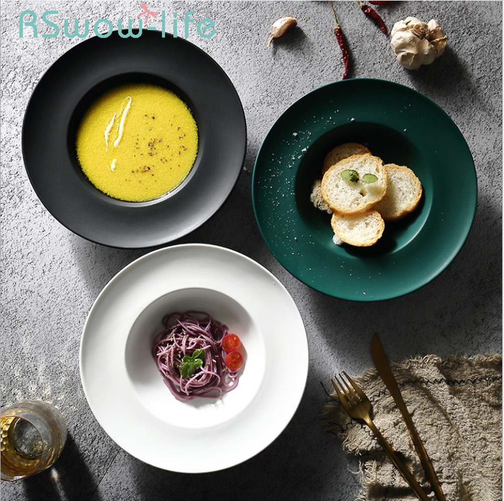 9-- calowe matowe, szkliwione talerze słomkowe, ceramiczny talerz, danie na makaron, danie w stylu zachodnim, talerz na zupę, artykuły restauracyjne robić kuchni