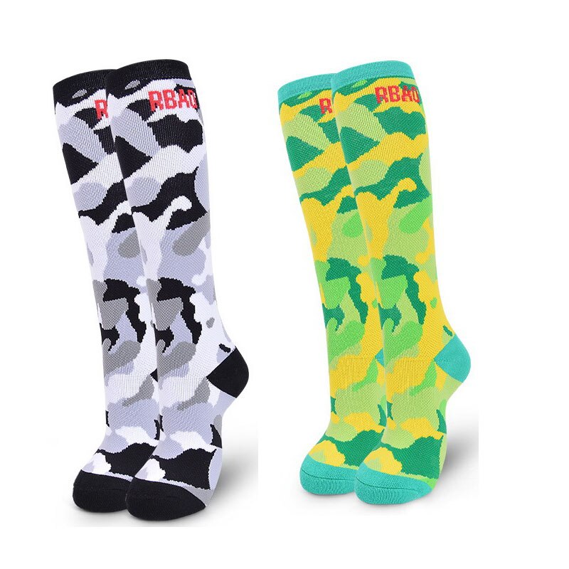 2 pary dzieci zima długa, ciepła skarpetki chłopcy dziewczęta nadruk moro skarpetki termiczne na narty jazda na rolkach snowboard sporty zimowe skarpetki: gray  green / S (EU 29-31)