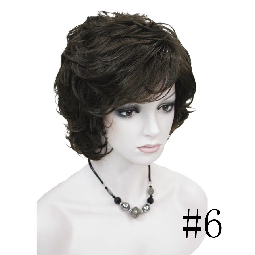 Strongbeauty damperuker svart/brun naturligt kort lockigt hår syntetisk hel peruk 18 färg: #6