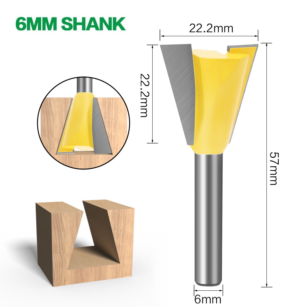 1Pc 6Mm Schacht Zwaluwstaart Frezen C3 Grade Tungsten Frezen Voor Houtsnijwerk Houtbewerking Gereedschap