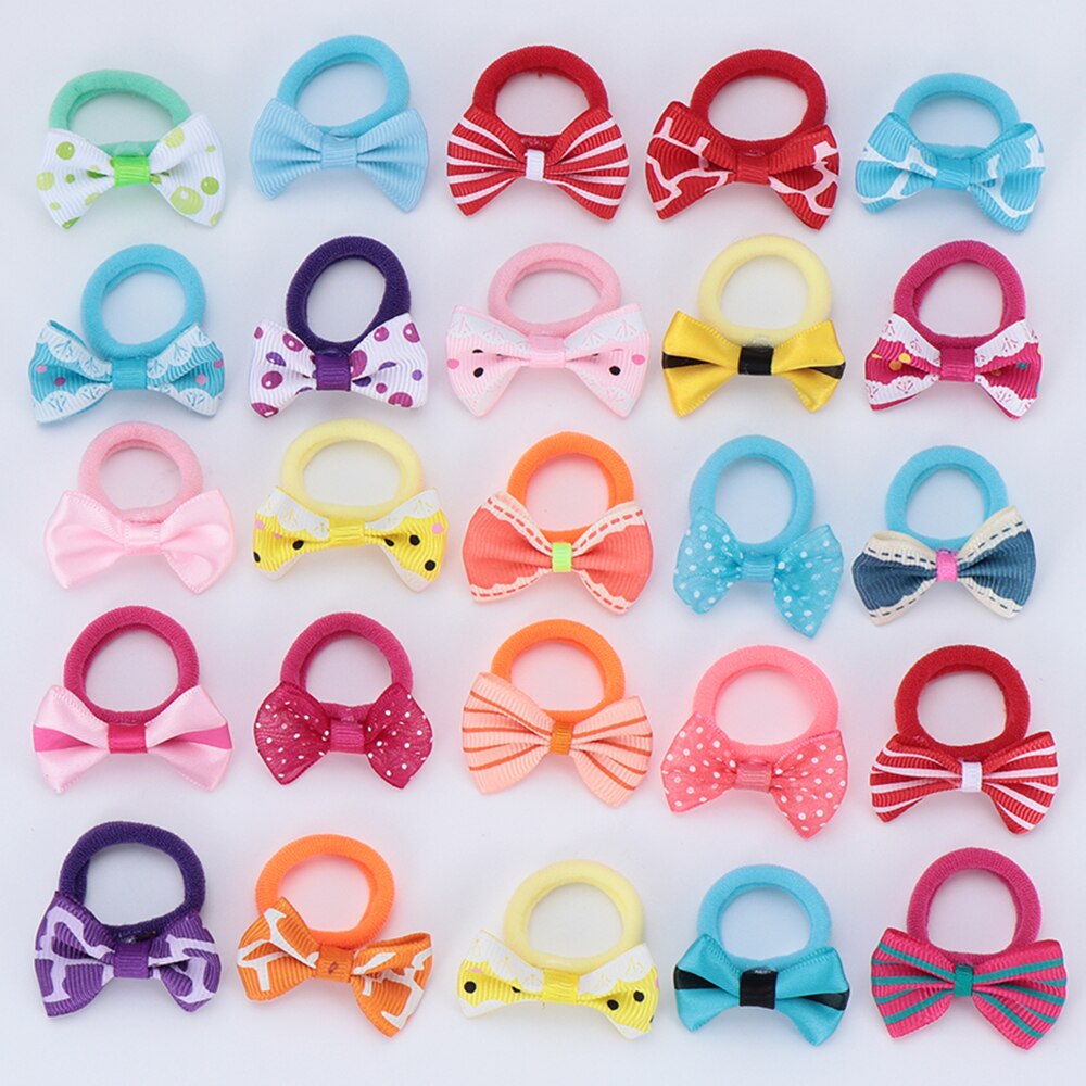 10 pcs Girls Polka Dots Bow Elastic Hair Rubber Bands Accessories for Kids Cute Hair Ring Rope Line Holder Headdress