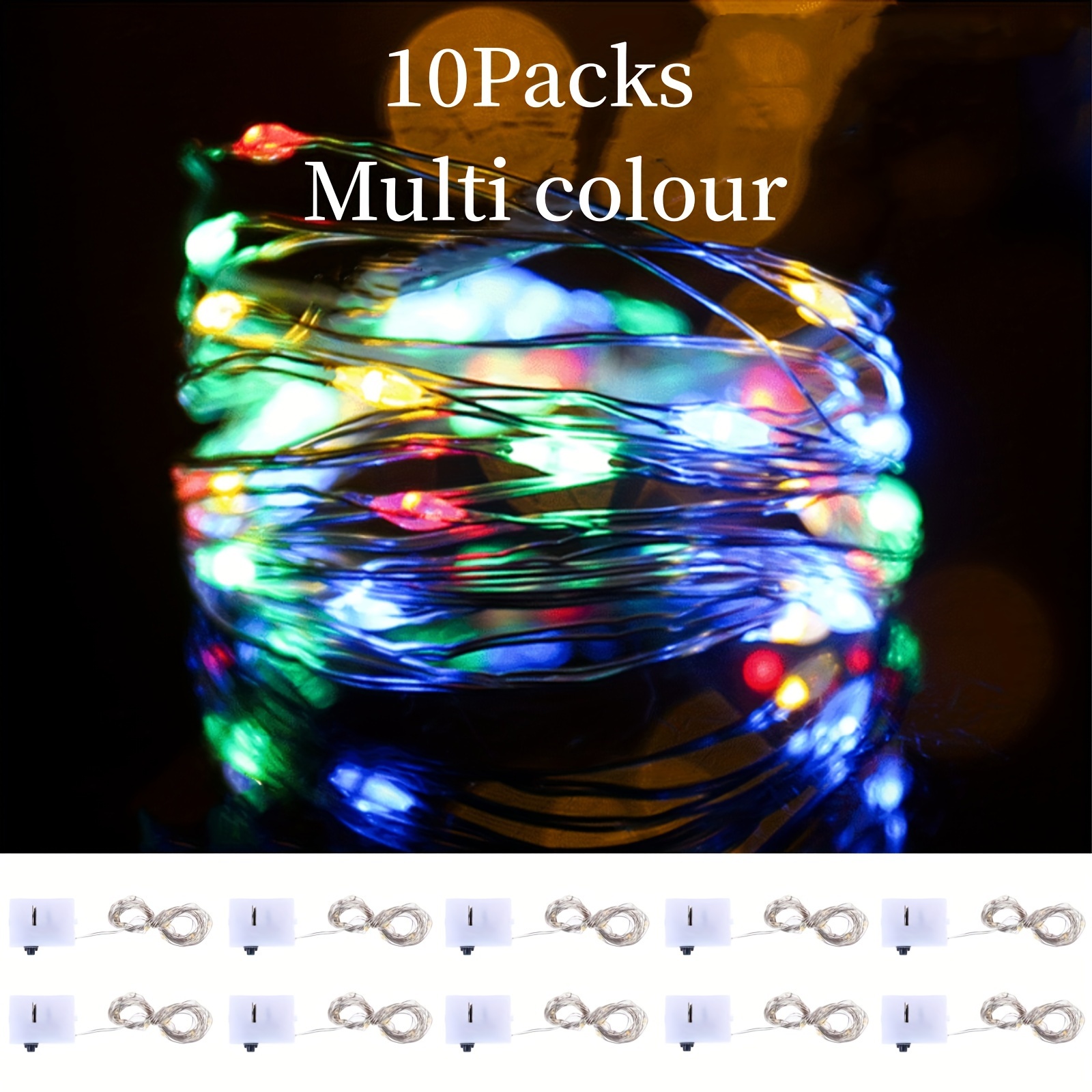 10 stk. 1/2/3/5m mini lyskæder med 3 tilstande til juledekorationer, fødselsdag, havefest, festivaldekoration, batteridrevet: Rgb / 650w