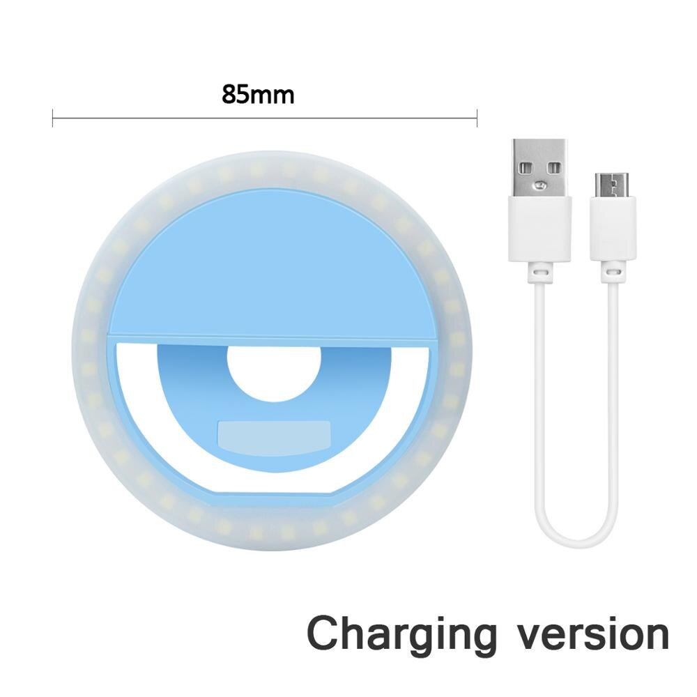 Led selfie ring nyhed lys ring klip til mobiltelefon fotolampe anel de luz para cellulær baggrundsbelysning til telefon: Blå usb-drevet