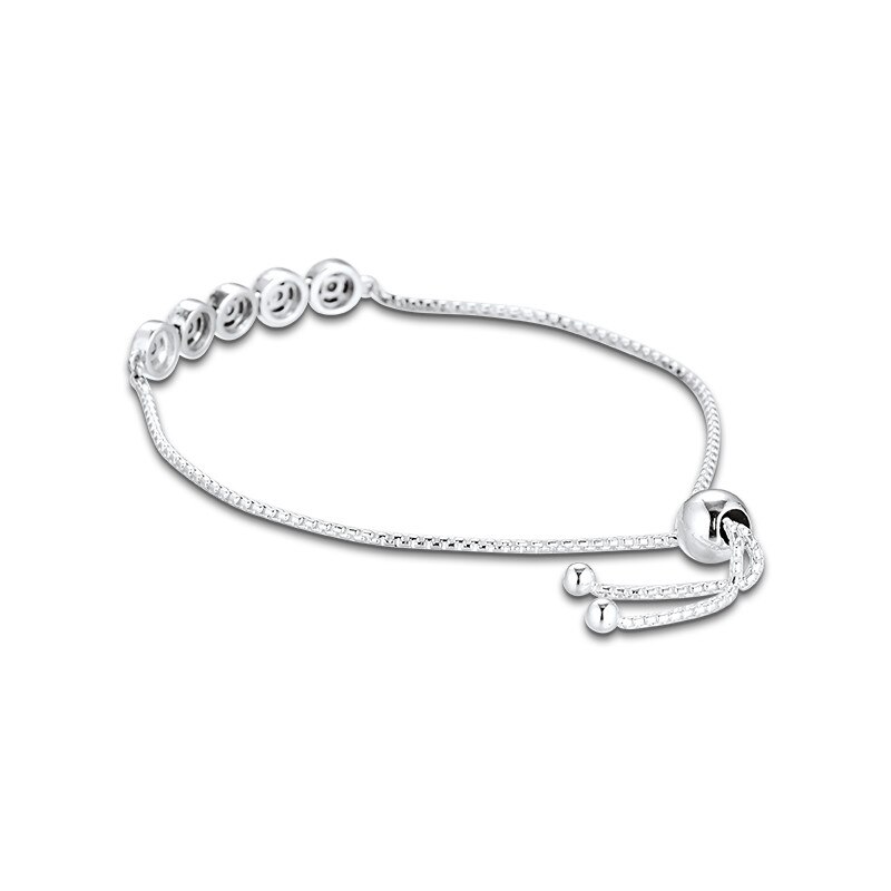 Rotonda frizzante Bracciali a Catena per Le Donne 925 sterlina d'argento cursore Braccialetto Regolabile Gioielli di Cristallo Femminile Dei Monili Del Braccialetto