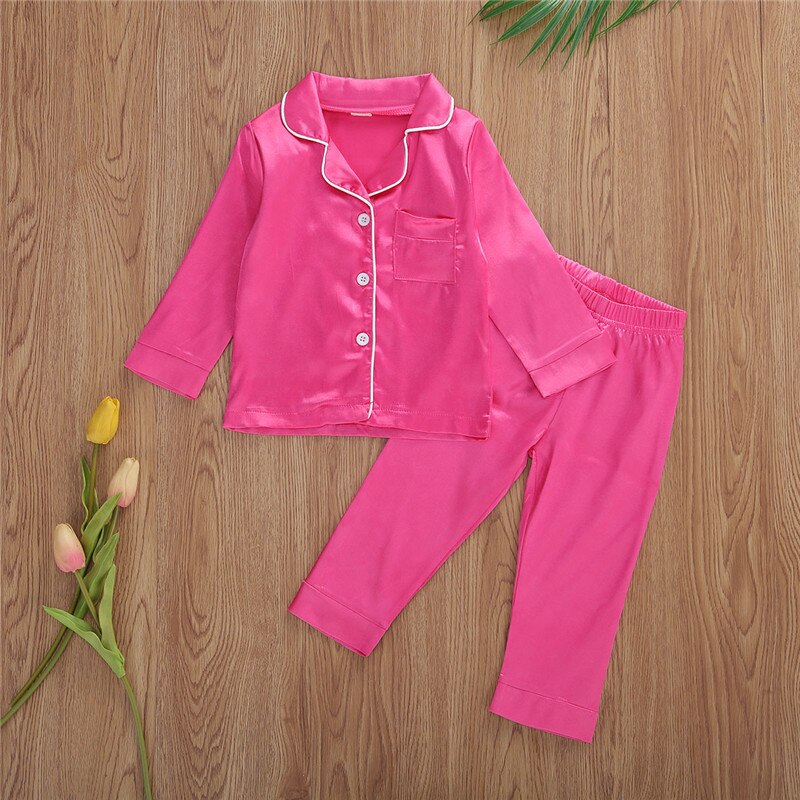 Pudcoco Peuter Kids Baby Meisjes Satijn Pyjama Set Lange/Korte Mouwen Button-Down Nachtkleding Pjs Trainingspak Outfits 1-7T