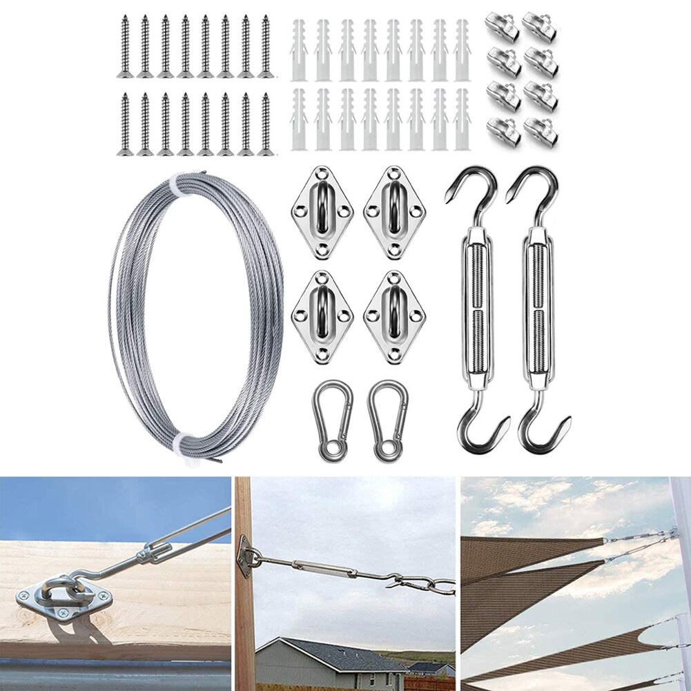 Sun Shade Sail Canopy Kit Awning Canopy Fix Installation Accessory Set Heavy Wire Rope Turnbuckle Snap Hook Screw Carabiner Clip