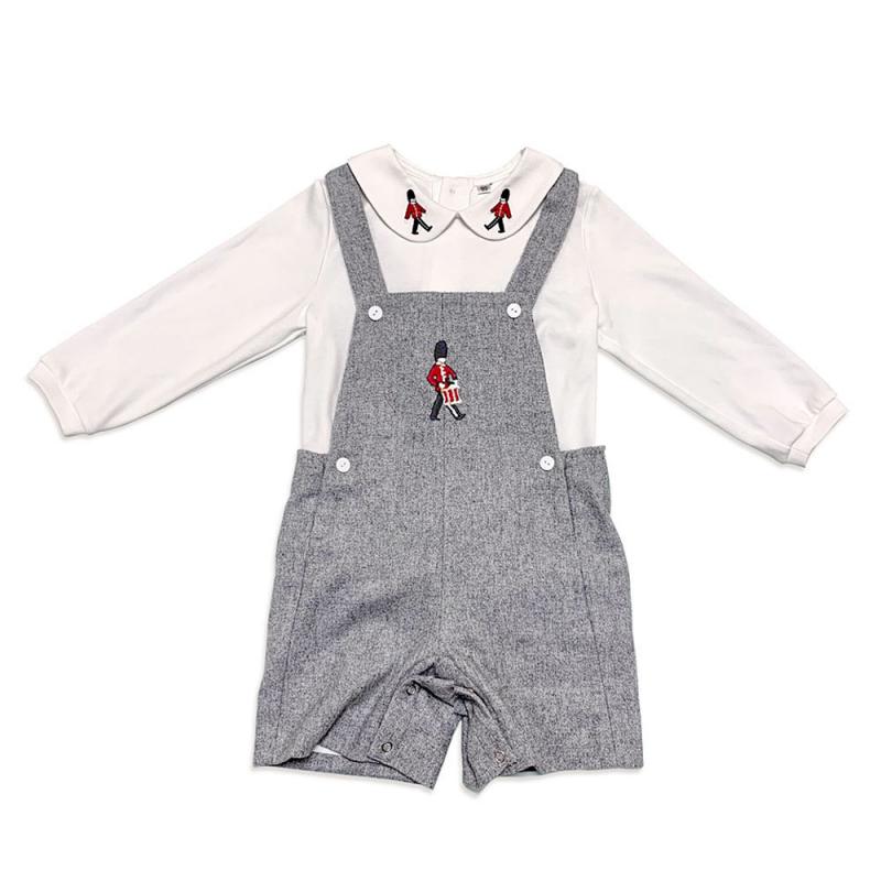 Boys Spanish Clothes Set Autumn Baby Boutique Clothing Suit Boy Handmade Embroidery Soldier White Long Sleeve Shirt+Strap Pants