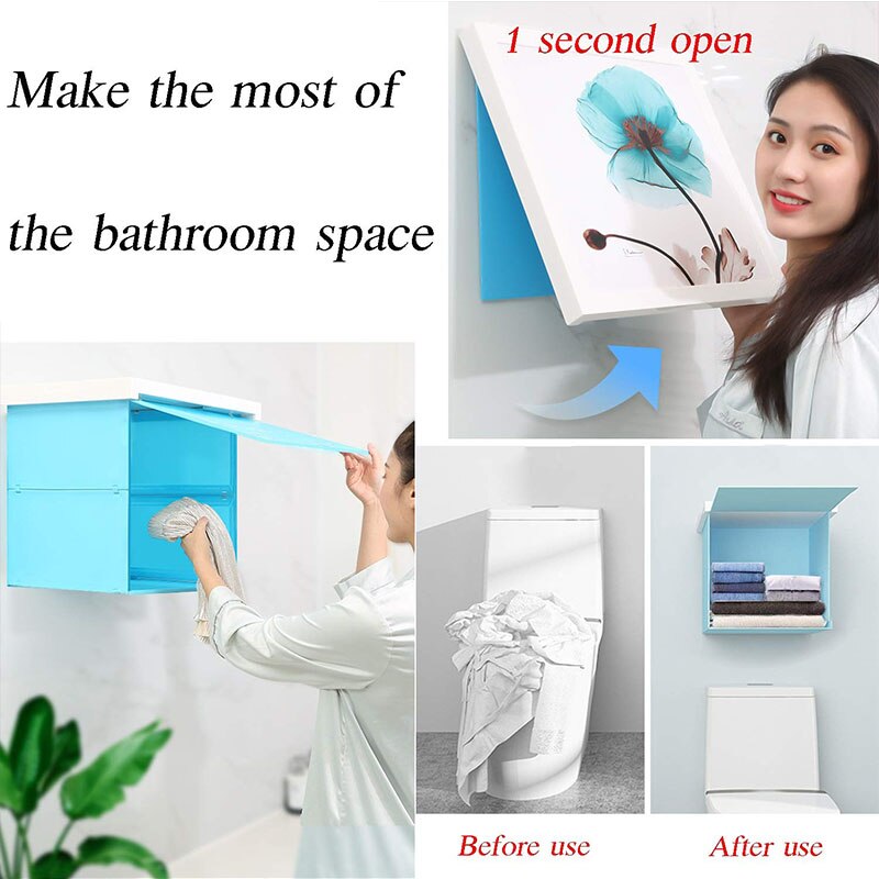 Badkamer Vouwen Opbergkast Badkamer Douche Kleding Opslag Plank Waterdicht Muurschildering Punch-Gratis Organizer Box