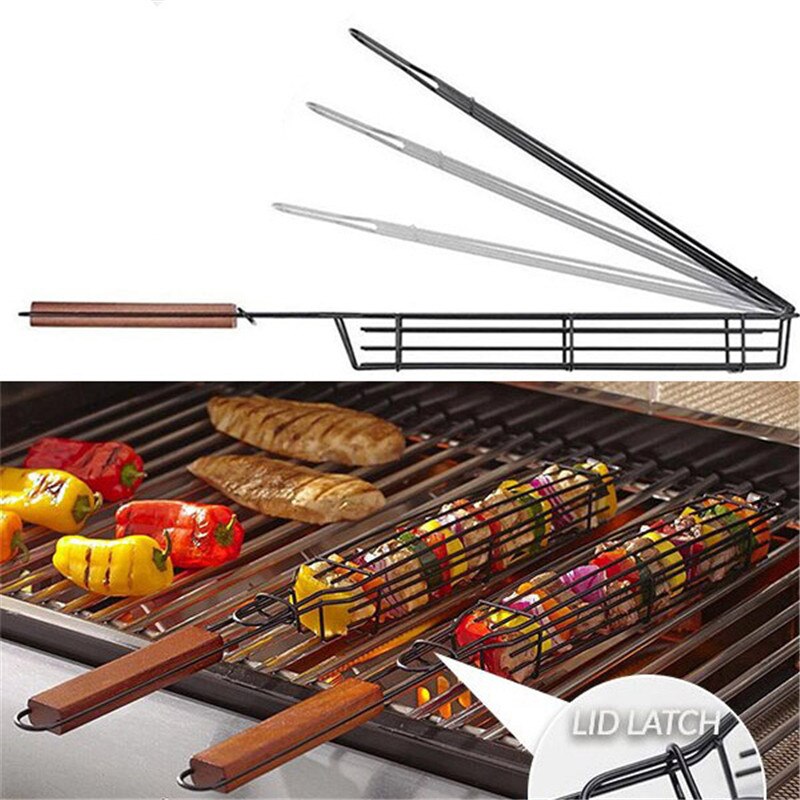 Parrilla de Metal para barbacoa, malla para barbacoa es asador de pescado portátil herramientas para cesto accesorios de cocina