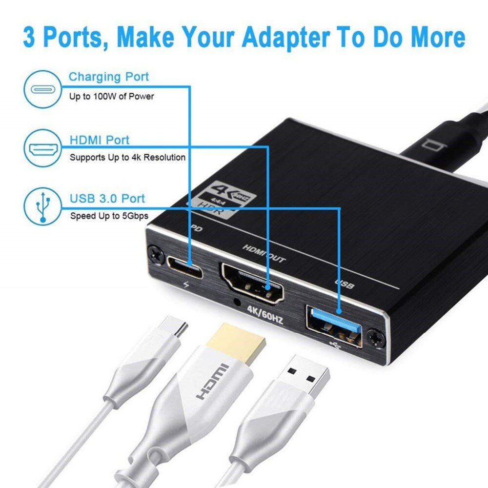 Thunderbolt 3 Type C Naar Usb 3.0 Hdmi-Compatibele Hub 2.0 Adapter 4K 60Hz 30Hz 100W Pd Poort Voor Macbook Pro/Air/Huawei Mate