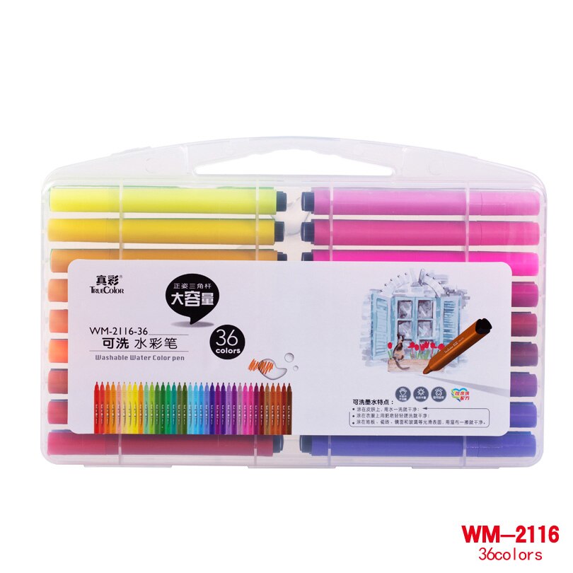 Barra triangular Truecolor, bolígrafo de acuarela de gran capacidad, Pluma de pintura para niños, 48 colores de pintura lavable bru: 36 color
