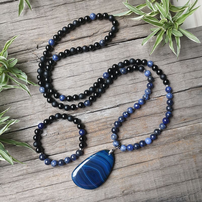 8mm sodalit mala perler, blå og sort halskæde, bøn mala halskæde, meditationssmykker, unisex mala, yoga  ,108 mala perler: Rust rød