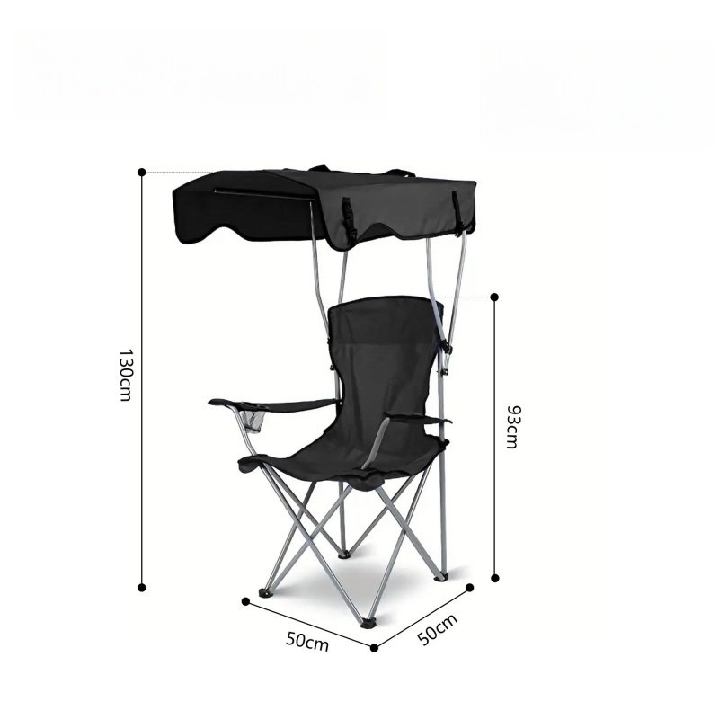 Klappbarer outdoor-campingstuhl mit sonnenschutzdach, ultraleichter strandstuhl, tragbarer angelstuhl, picknick- und freizeitstuhl: Schwarz