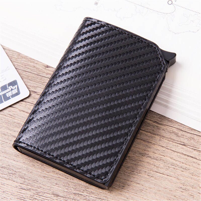 Bisi Goro Anti-Diefstal Smart Wallet Carbon Fiber Credit Kaarthouder Rfid Pop-Up Clutch Multi Mannen en Vrouwen Unisex Card Case: X-57 Carbon Black