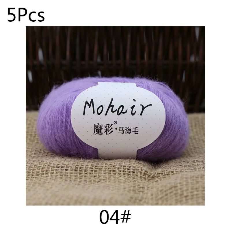 5 rouleaux 125g doux mince Angola Mohair fil Fine bébé laine à la main tricot Crochet bricolage pull écharpe chaussettes: Light purple
