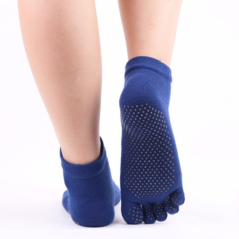 2 Pairs Vrouwen Sport Sokken Antislip Siliconen Vijf Teen Sok Vrouw Ballet Yoga Training Gym Fitness Pilates Sokken: dark blue
