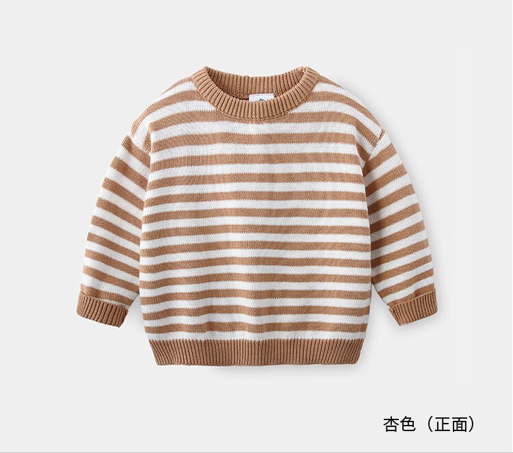 Lente herfst winter 2-10 jaar ronde hals gebreide school student kleur patchwork gestreepte mooie truien voor baby kinderen jongens: Khaki / 3t