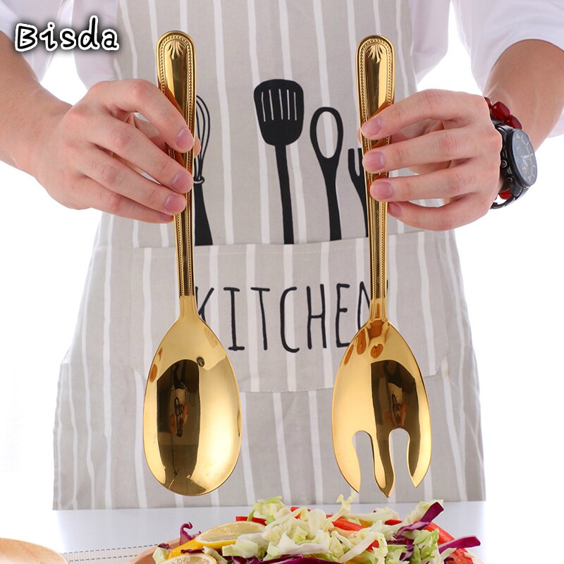 Salad Spoon Fork Set Stainless Steel Spoon Food Server Fork Kitchen Utensils Tableware Using Buffet Claw Salad Dressing Mixer
