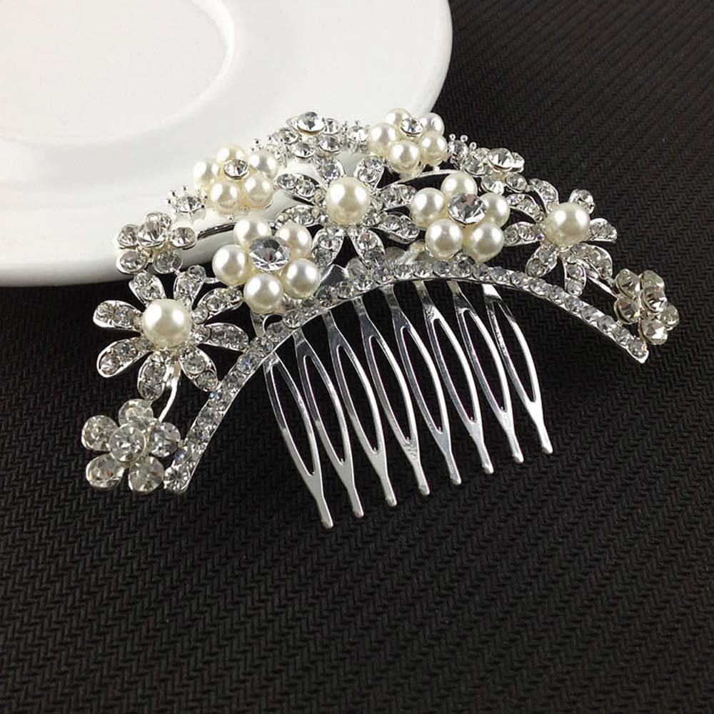 Frauen Mädchen Braut Hochzeit Silber Farbe Kristall Strass Diamant Blume Haar Clip Kamm Stift Bekleidung Zubehör Headwear Haar: Hellgelb Farbe