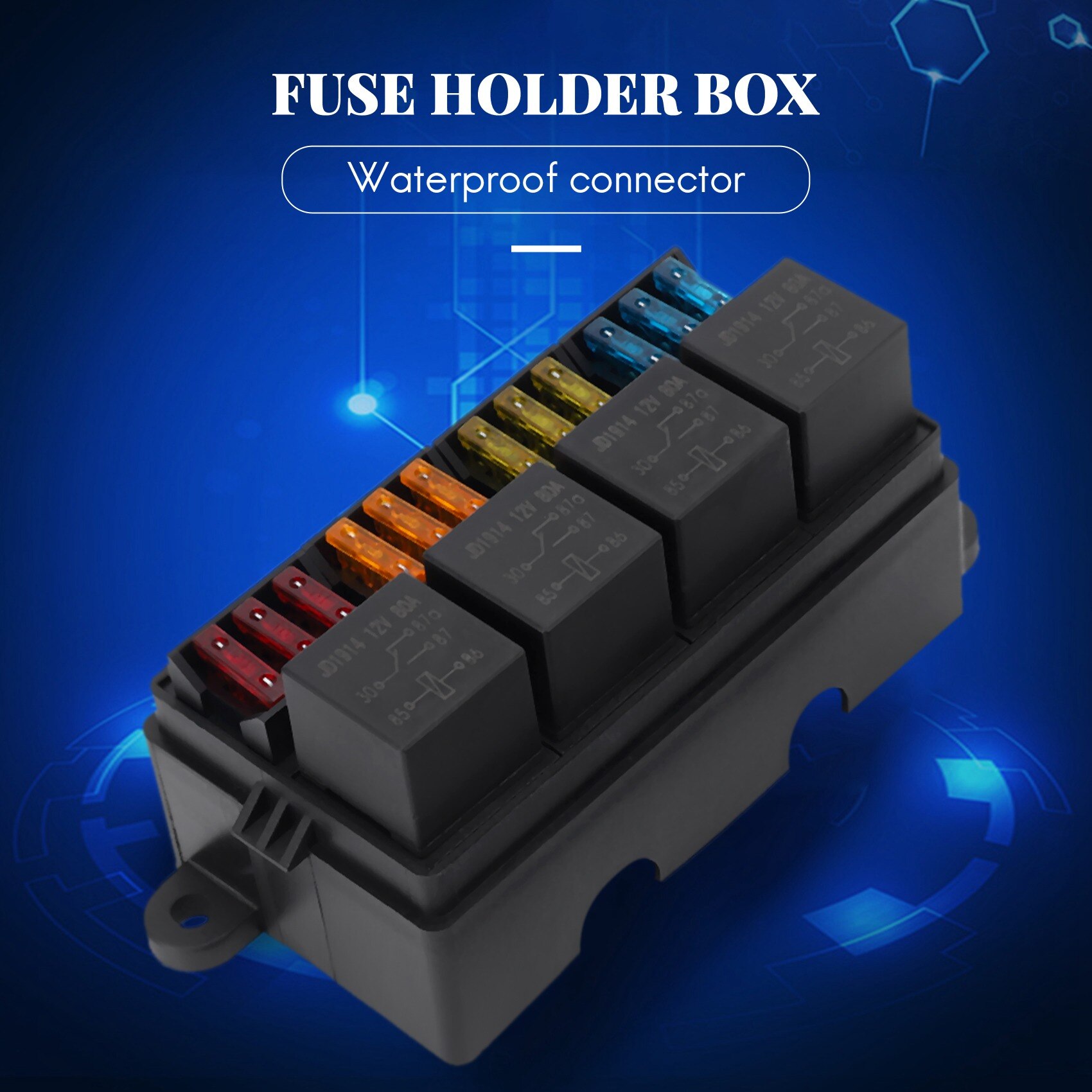 12 Way Blade Fuse Holder Box with Spade Terminals and Fuse 4PCS 5Pin 12V 40A Relays for Car Truck Trailer and Boat