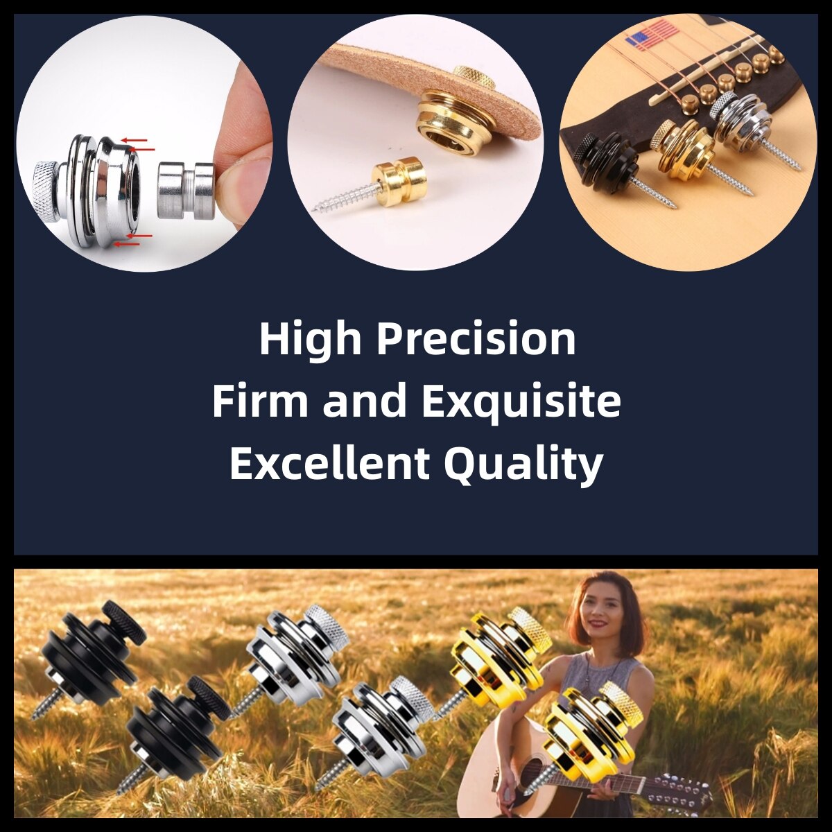 Blocco tracolla per chitarra 1 pezzo Straplock di sicurezza con pulsante in metallo resistente per chitarra acustica elettrica basso ukulele