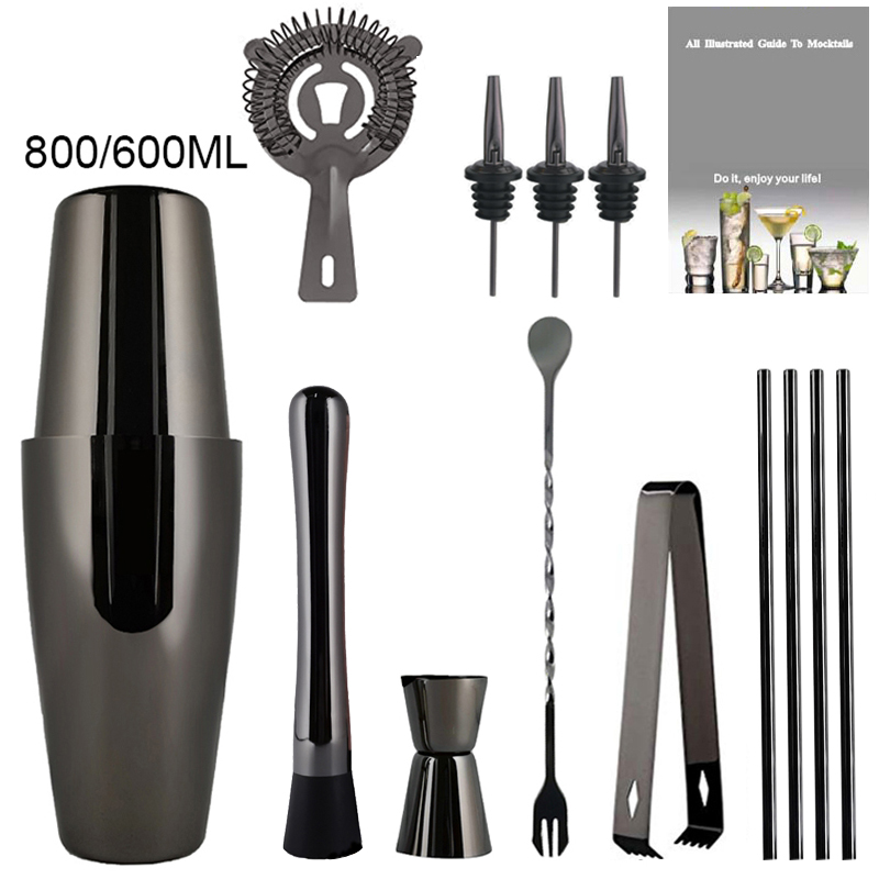 Black Rose Rvs Cocktail Shaker Boston Shakers Mixer Wijn 550Ml 800/600Ml Barman Kit Bar Gereedschap: B 800 600ml No Rack